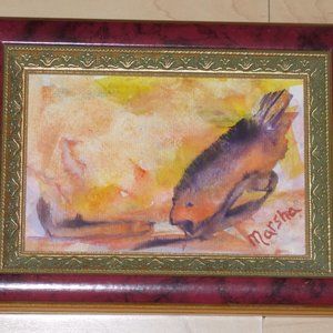 Original Vintage 1987, "Gone Fishing" abstract watercolor painting, framed